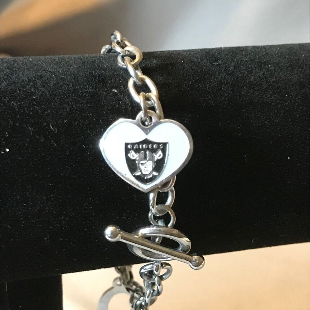 NFL Las Vegas Raiders LOVE Silver Tone Charm Bacelet